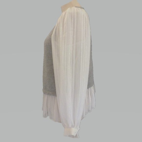 Anthropologie P Gray with White Sleeve and Hem Top - Picture 3 of 5